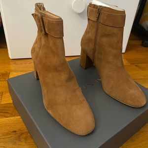 Ann Taylor netti buckled healed booties in dark camel size 8.5